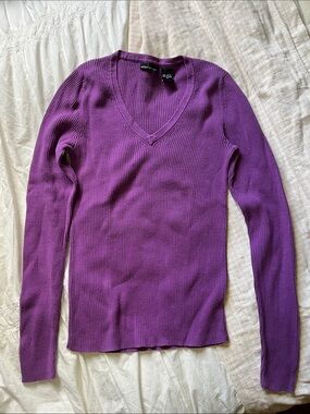 100% cotton sweater Deep Purple Ribbed V-Neck